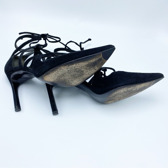 Stuart Weiztman size 6.5 Black Suede Lace Up Heels / Pumps - Picture 10 of 11